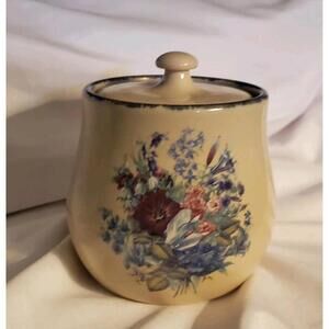 Vintage Home Garden Party Stoneware Pottery Sugar Dish 2003 Floral Handmade